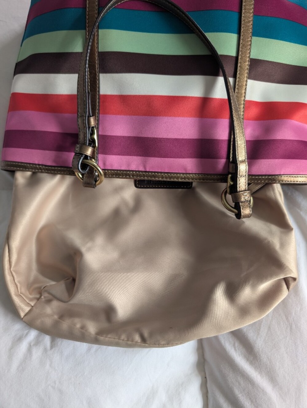 Coach Legacy Stripe Multicolored Sateen Tote with Metallic Leather Trim - Picture 8 of 9